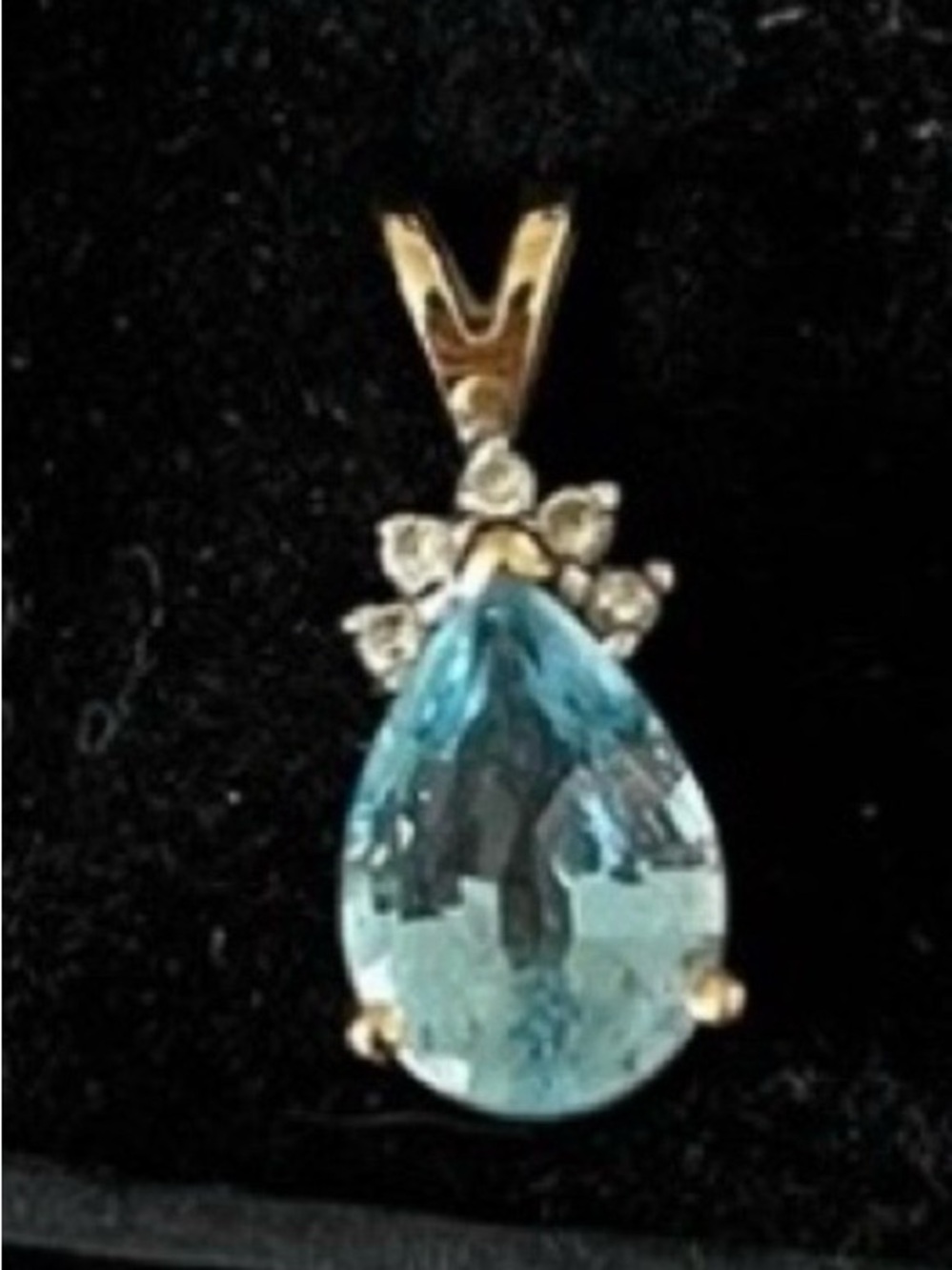 Gold Blue Topaz Teardrop Pendant Necklace - Women's Jewelry